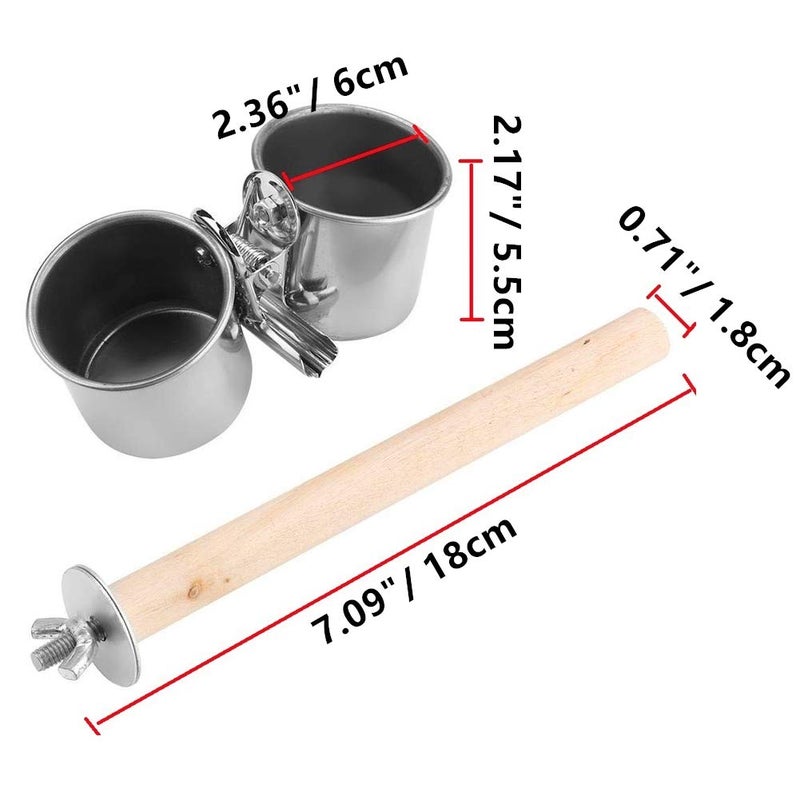 Litewoo Bird Perch with Feeder CupsBowls Stainless Steel Odorless with Holder Hanger for Outside Durable Water Food Dispenser for Parakeet Cockatiel Conure African Grey Macaw Cage Accessories (A-18CM) - Image 2